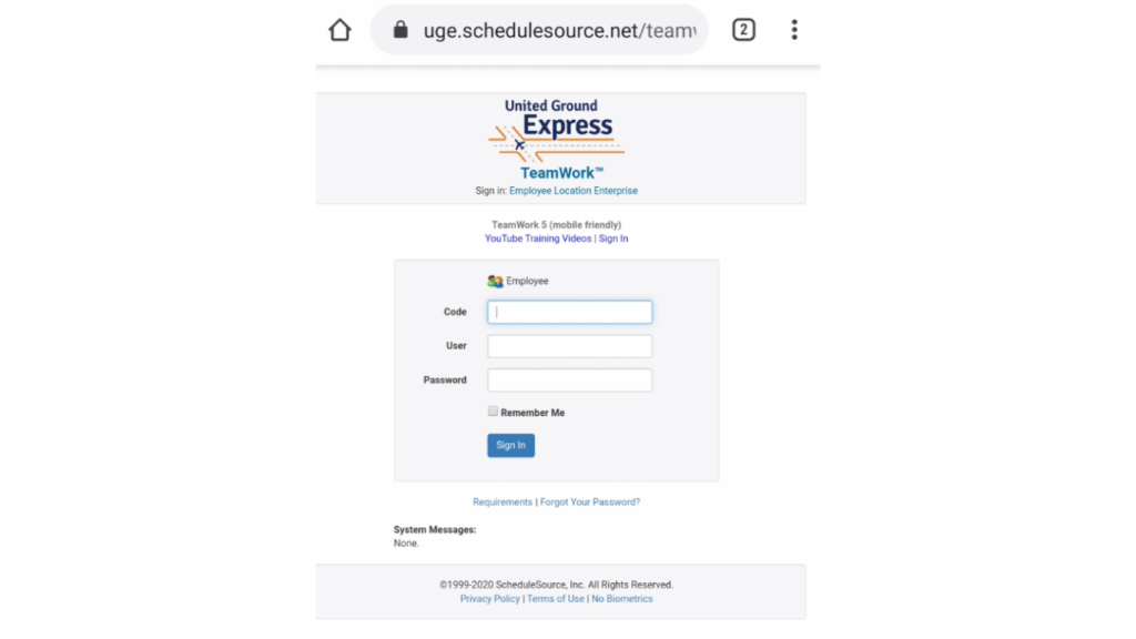 UGE Schedule Source login page